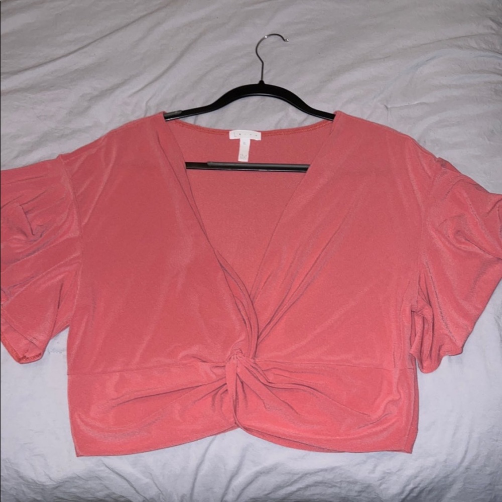 Leith Pink Knot Front Short Sleeve Top